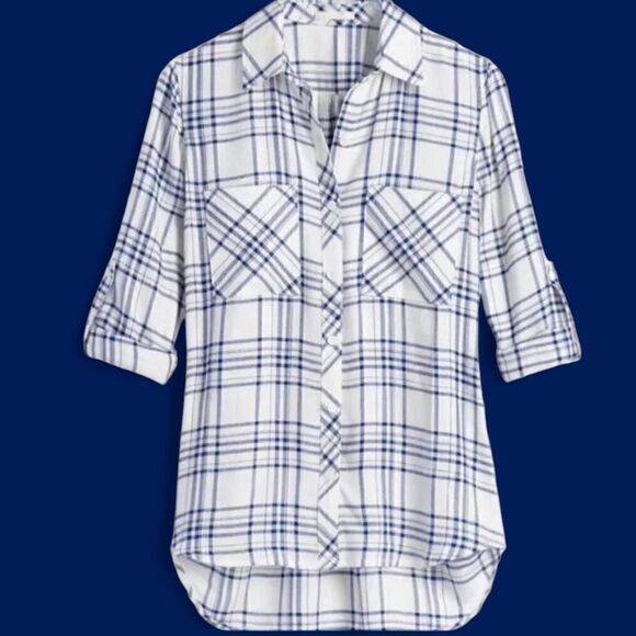 Cotton Navy & White BButton-up Plaid Women's Flannel - Picture 5 of 5